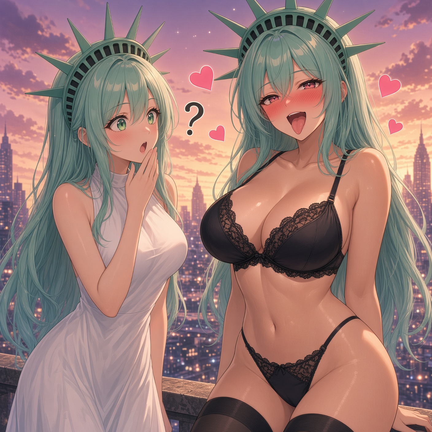 The Libertits twin sisters — same crown, opposite attitudes