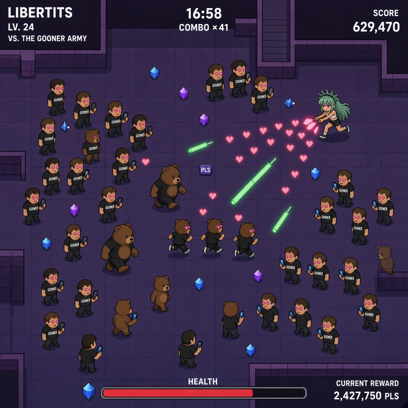 Libertits firing through Gooners and Bears in an alternate arcade gameplay situation