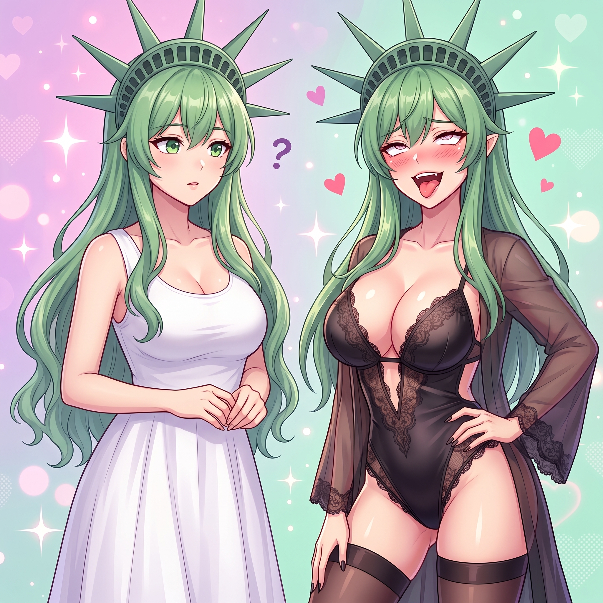 The Libertits twin sisters — same crown, opposite attitudes